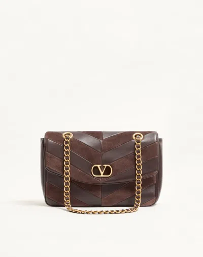 Valentino Garavani Djuna Medium Chain Bag In Suede And Nappa With Chevron Pattern In Black