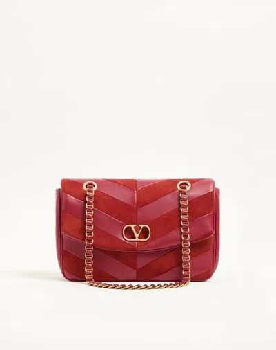 Valentino Garavani Djuna Medium Chain Bag In Suede And Nappa With Chevron Pattern In Red