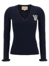 Valentino Embroidered Sweater With Front Pockets And Ruffle Cuffs In Blue
