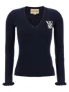 Valentino Embroidered Sweater With Front Pockets And Ruffle Cuffs In Blue