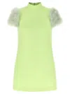 Valentino Feather Dress Faux Fur Sleeves Neckline In Green