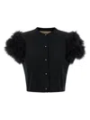 Valentino Garavani  Garavani Feathered Knit Cardigan In Black