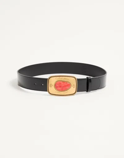 Valentino Garavani Gaudium Belt In Shiny Calfskin 40 Mm In Black