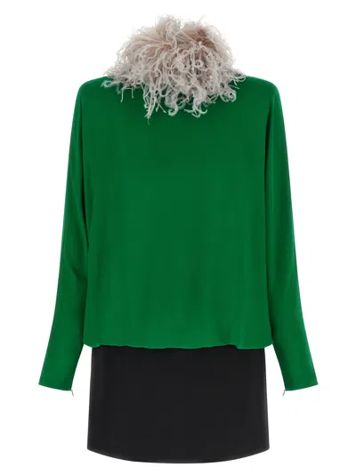 Valentino Garavani Feather-trimmed Silk Georgette Blouse In Green
