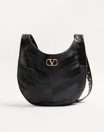 Valentino Garavani Hoboho Nappa Leather Hobo Bag With Chevron Pattern Woman Black
