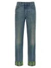 Valentino Medium Blue Jeans With Green Embroidery, Straight Leg, High Waist In Blue