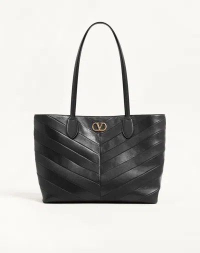 Valentino Garavani Jean Medium Shopping Bag In Nappa With Chevron Motif Woman Bla In Blue