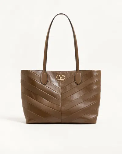 Valentino Garavani Jean Medium Shopping Bag In Nappa With Chevron Motif Woman Tun In Gray