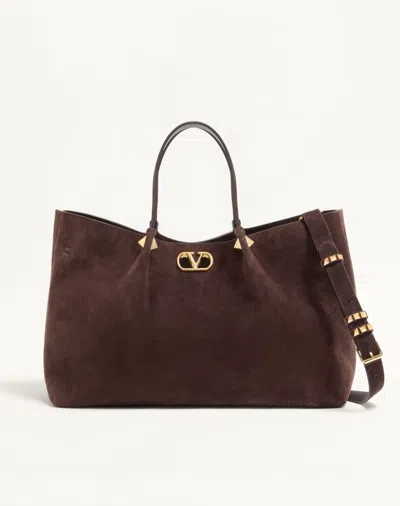 Valentino Garavani Large Shopping Bag In Soft Suede Woman Ebony Uni In Black