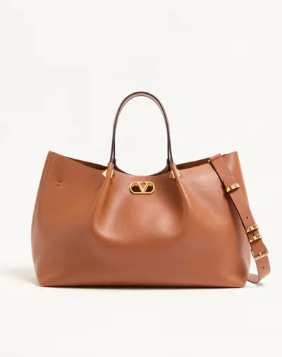 Valentino Garavani Large Soft Leather Shopping Bag Woman Hazelnut Uni In Brown