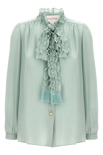 Valentino Silk Blouse With Bow Detail In Green