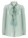 Valentino Crepe Shirt With High Neck And Ruffled Neckline