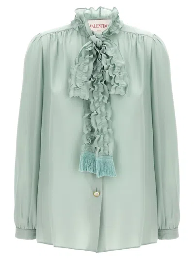 Valentino Silk Blouse With Bow Detail In Green