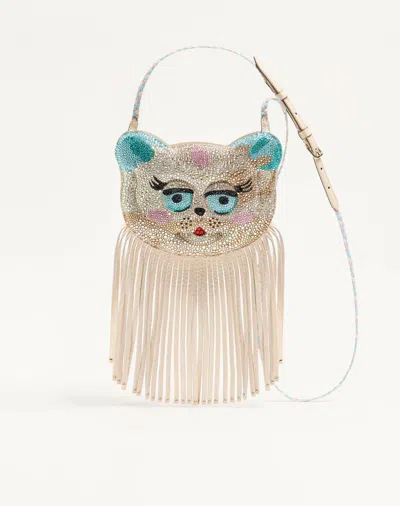 Valentino Garavani Le Chat De La Maison Shoulder Bag With Rhinestones Woman Butte In Neutral