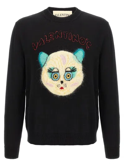 Valentino Wool Cotton Chat De La Maison Sweater In Black