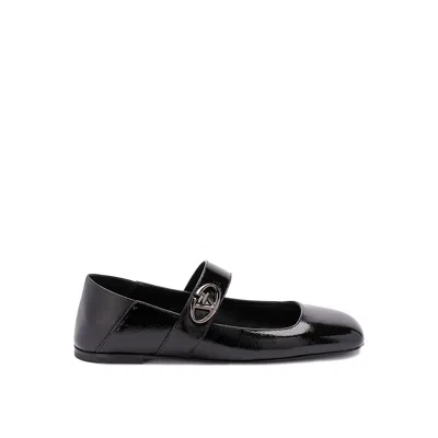 Valentino Garavani Leather Locker Ballerina Flats In Black