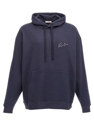 Valentino Garavani  Garavani Logo Embroidery Hoodie In Blue