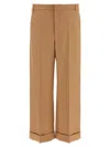 Valentino Wool Pants With Cuffed Hem And Pleated Front In Brown