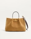 Valentino Garavani  Garavani Medium Suede Shopping Bag With Sheepskin Lining Woman Havana B