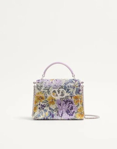 Valentino Garavani Mini Vsling Handbag With Flowerism Rhinestone Motif And Jewel  In Purple