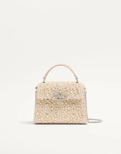 Valentino Garavani Mini Vsling Handbag With Pearls, Rhinestones And Jewel Logo Wo In White