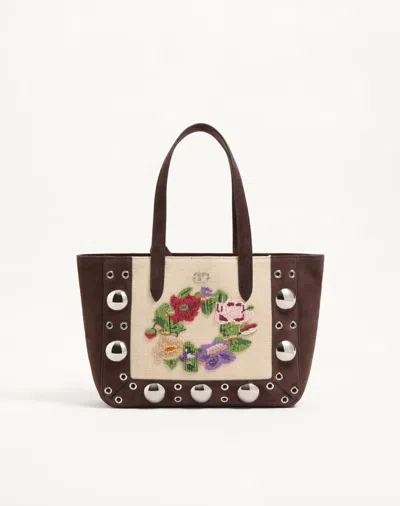 Valentino Garavani Nellcôte Embroidered Medium Shopping Bag Woman Ebony/multicolo