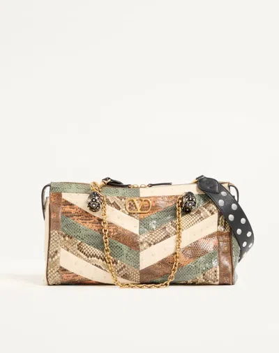 Valentino Garavani Panthea Medium Shoulder Bag In Exotic Leathers With Chevron Mo In Multicolour