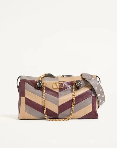 Valentino Garavani Panthea Medium Shoulder Bag In Nappa With A Chevron Pattern Wo In Multicolour