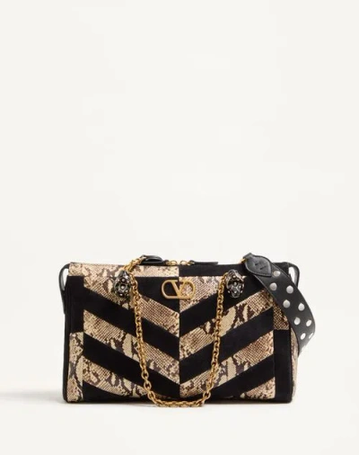 Valentino Garavani Panthea Python And Suede Chevron Motif Shoulder Bag Woman Natu In Black
