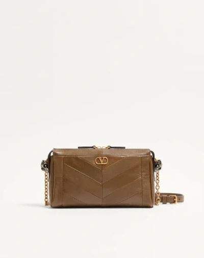 Valentino Garavani Panthea Small Shoulder Bag In Nappa Leather With A Chevron Pat In Gray