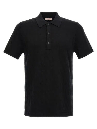 Valentino Iconographic Canvas Polo Shirt In Black