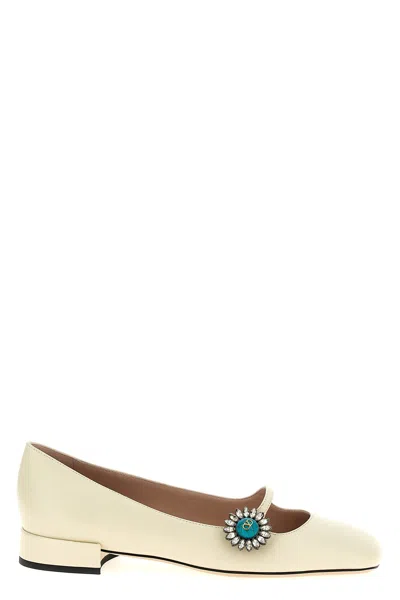 Valentino Garavani Embellished Square Toe Ballet Flats With Low Block Heel In Neutral