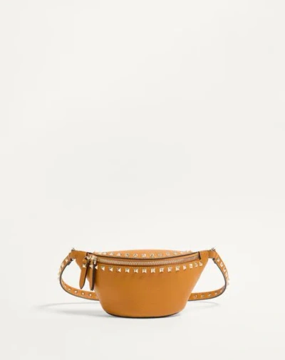 Valentino Garavani Rockstud Belt Bag In Grained Calfskin Woman Golden Cuir Uni