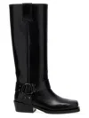 Valentino Rockstud Biker Knee-high Leather Boots In Black