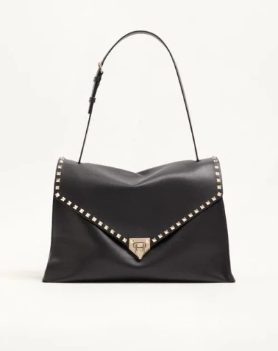 Valentino Garavani Rockstud Maxxing Large Shoulder Bag In Smooth Calfskin Woman B In Black