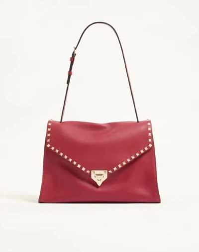 Valentino Garavani Rockstud Maxxing Medium Shoulder Bag In Smooth Calfskin Woman  In Dark Red