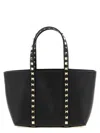 Valentino Rockstud Mini Tote In Hammered Leather In Black