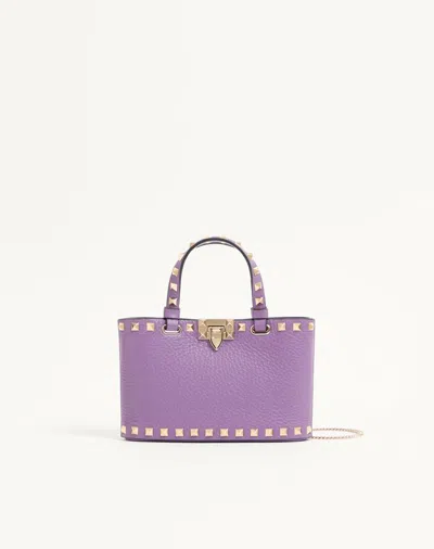 Valentino Garavani Rockstud Mini-shopper Aus Genarbtem Kalbsleder Frau Lila Uni
