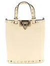 Valentino Rockstud Textured Leather Clutch Bag In White