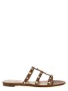 Valentino Garavani Rockstud Flat Metallic Nappa Slide Sandal Woman Bronze 41 In Brown