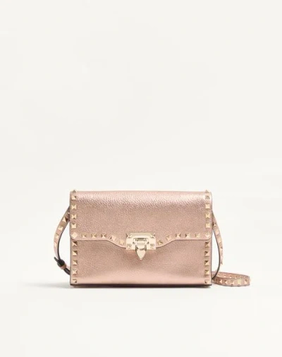 Valentino Garavani Rockstud Small Crossbody Bag In Laminated Grainy Calfskin Leat In Brown