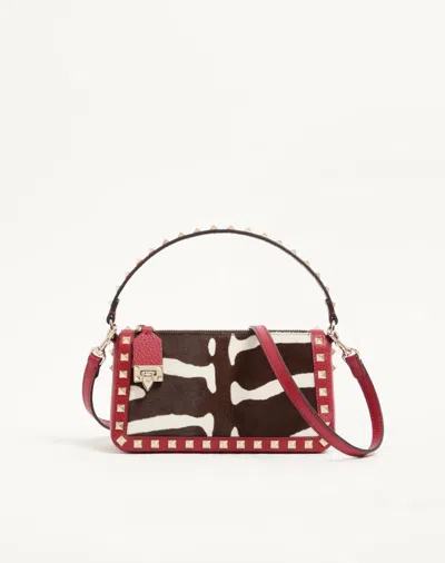 Valentino Garavani Rockstud Small Crossbody Bag In Pony-effect Calfskin Woman Whi In Multi