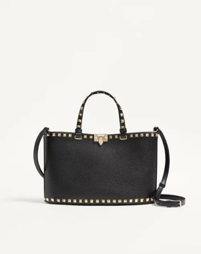 Valentino Garavani Garavani Rockstud Small Shopping Bag In Grainy Calfskin Woman Black Uni