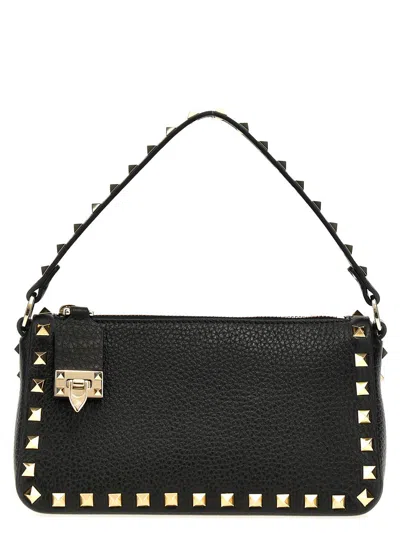 Valentino Garavani Small Rockstud Shoulder Bag In Grained Calfskin In Black