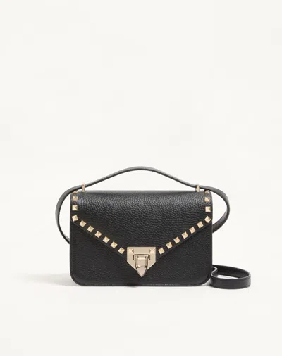 Valentino Garavani Rockstud Small Shoulder Bag In Grainy Calfskin Woman Black Uni