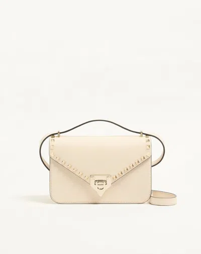 Valentino Garavani Rockstud Small Shoulder Bag In Grainy Calfskin Woman Ivory Uni In Neutral