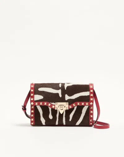 Valentino Garavani Rockstud Small Shoulder Bag In Pony-effect Calfskin Woman Whit In Brown