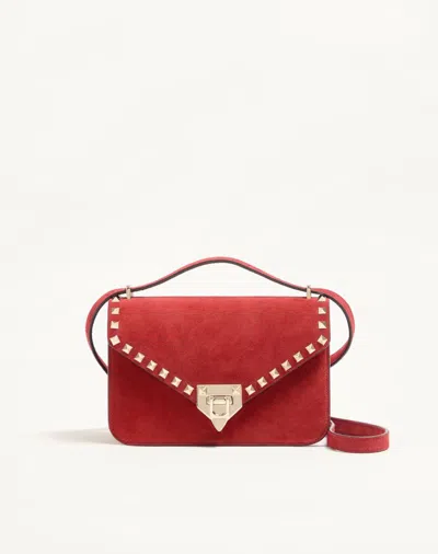 Valentino Garavani Rockstud Small Shoulder Bag In Suede Woman Red Uni