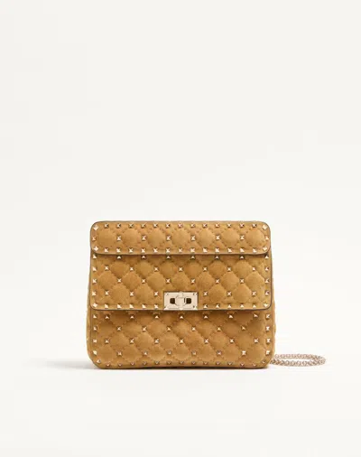Valentino Garavani Rockstud Spike Medium Suede Bag Woman Havana Beige Uni In Pink