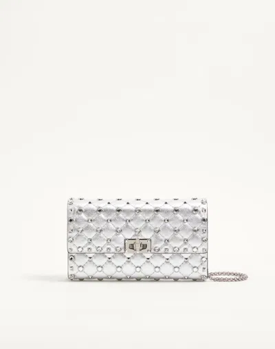 Valentino Garavani Rockstud Spike Shoulder Bag In Laminated Nappa Leather With Ca In Silver